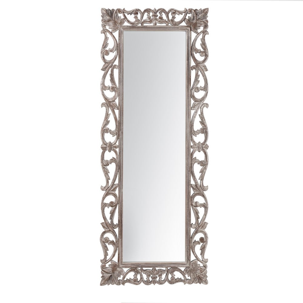 Distressed Carved Wood Wall Mirror