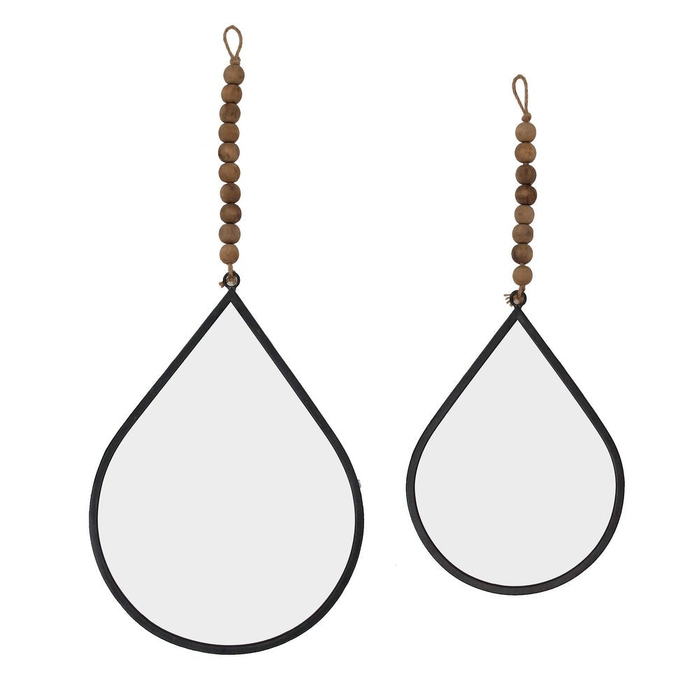 Teardrop Wall Mirrors with Wooden Beads - Set of 2