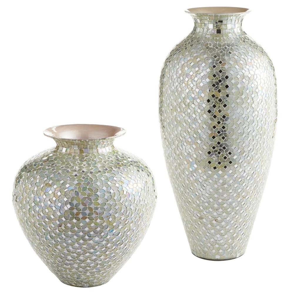 Mosaic Mirrored Glass Tile Vases - Blanc & Silver